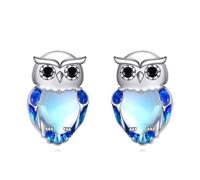 VONALA Boucles d'oreilles à tige en forme de chouette en argent sterling 925 avec pierre de lune - Bijoux mignons - Cadeau d'anniversaire pour femmes et adolescentes