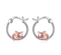 VONALA - Boucles d'oreilles créoles en forme d'animal, 925 argent sterling - Bouledogue français/chat noir - Bijoux pour femmes et filles, 16 mm, Argent sterling, Pas de pierre précieuse