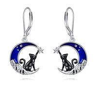 VONALA Boucles d'oreilles dormeuses en argent sterling 925 avec motif lune, chat, chauve-souris, araignée, vache pour femme, arbre de vie, cadeau d'anniversaire, 31mm*16mm, Argent sterling, Zircone