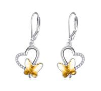 VONALA Boucles d'oreilles en forme de papillon pour femme en argent sterling 925 avec cristaux - Cadeau d'anniversaire pour elle, fille, maman, Argent sterling, Cristal