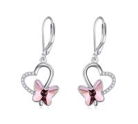 VONALA Boucles d'oreilles en forme de papillon pour femme en argent sterling 925 avec cristaux - Cadeau d'anniversaire pour elle, fille, maman, Argent sterling, Cristal