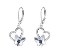VONALA Boucles d'oreilles en forme de papillon pour femme en argent sterling 925 avec cristaux - Cadeau d'anniversaire pour elle, fille, maman, Argent sterling, Cristal