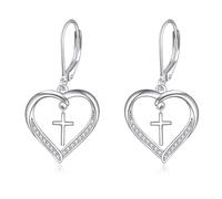 VONALA Boucles d'oreilles pendantes en forme de croix en argent sterling 925 - Hypoallergéniques - Cadeau de Saint-Valentin et d'anniversaire pour femmes et filles