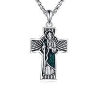 VONALA Saint Judas Tadeo Collier en argent sterling 925 avec pendentif crucifix pour homme et femme