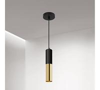 VONCI Modern Black and Brass Gold Mini Cylindrical Pendant Light Fixture for Kitchen Island, Industrial Metal Small Hanging Ceiling Spot Lighting for Bedside Dining Room Living Room Restaurant Bar