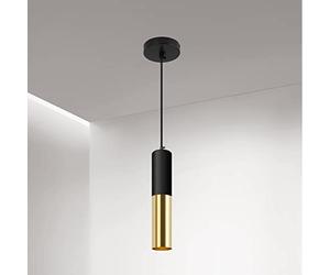 VONCI Modern Black and Brass Gold Mini Cylindrical Pendant Light Fixture for Kitchen Island, Industrial Metal Small Hanging Ceiling Spot Lighting for Bedside Dining Room Living Room Restaurant Bar