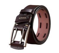 VONCYKI Ceintures en cuir véritable for hommes, 4CM, sangle de marque, boucle à Double ardillon, fantaisie, Vintage, Cowboy, Jeans ceinture en cuir(125cm,Coffee)