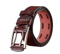 VONCYKI Ceintures en cuir véritable for hommes, 4CM, sangle de marque, boucle à Double ardillon, fantaisie, Vintage, Cowboy, Jeans ceinture en cuir(125cm,Red brown)