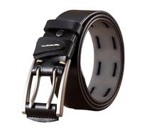 VONCYKI Ceintures en cuir véritable for hommes, 4CM, sangle de marque, boucle à Double ardillon, fantaisie, Vintage, Cowboy, Jeans ceinture en cuir(120cm,Black)
