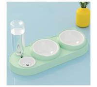VONCYKI Ensemble de gamelles 3 en 1 pour chat avec support, double gamelle avec abreuvoir pour animaux de compagnie, nourriture et eau pour chiens et chats de petite et moyenne taille (vert)