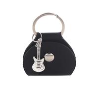 VONCYKI Étui pour médiator de guitare avec porte-clés et petit pendentif en cuir PU pour guitariste et amateur de musique, Sac à médiator noir argenté, Taille unique