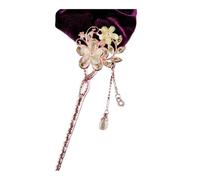 VONCYKI Lot de 2 baguettes à cheveux en métal de style chinois en forme de fleur et strass - Épingle à cheveux avec pampille et perle - Accessoires pour cheveux (B)