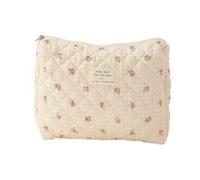 VONCYKI Lot de 3 trousses de maquillage matelassées imprimées pour femme, sac à main esthétique, grande capacité, fermeture éclair, sac de rangement en coton, trousse de maquillage, Fleur carrée en