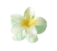VONCYKI Lot de 4 épingles à cheveux en forme de fleur de plumeria en acrylique nacré - 8 cm - Pour femme (jaune-vert)
