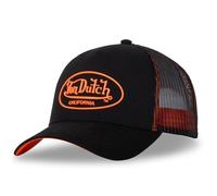 Vondutch Casquette Trucker DOM Homme - Trucker - Filet Rigide - Noir | Orange - Visière Arrondie Taille unique
