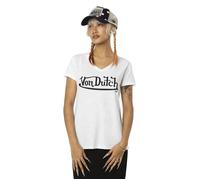 Vondutch T-shirt Femme Coton, T-shirt Femme Slub, Régular, Col V, Manches courtes - Blanc taille L (Pièce) L