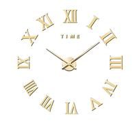 VONGLYHOO Grande Horloge Murale Grande Horloge Murale 3D DIY Moderne sans Cadre Chiffres Romains Géants Miroir sans Cadre Décoration De La Maison pour Salon(doré)