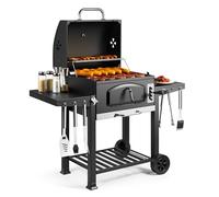 VonHaus Barbecue au Charbon - Barbecue XL avec Grille de Maintien au Chaud, Tablettes Rabattables, Thermomètre, Roues, Grille, Aérations - Grill et Fumoir 2-en-1 pour Viande, Poisson et Légumes