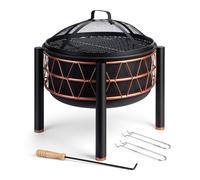 VonHaus Brasero 2-en-1 avec Grille BBQ, Acier Noir avec détail cuivre