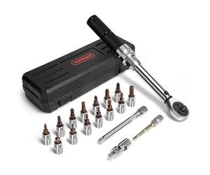VonHaus Clé Dynamométrique - Clé Dynamométrique 1/4" - Clé à Cliquet pour Vélo de Route et VTT, 2-20 Nm - Avec Barre d'Extension et Étui de Rangement - Outils de Réparation, 19 Pièces