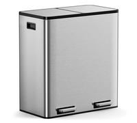 VonHaus Poubelle de Cuisine à Double Compartiment 60L, Poubelle de Cuisine en Acier Inoxydable, 2x30L bacs amovibles, couvercles hermétiques, ouverture à pédale (Acier Inoxydable, 60L (2x30L))