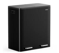 VonHaus Poubelle de Cuisine à Double Compartiment 60L, Poubelle de Cuisine en Acier Inoxydable, 2x30L bacs amovibles, couvercles hermétiques, ouverture à pédale (Noire, 60L (2x30L))