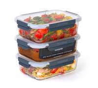 VonHaus Récipients en verre avec couvercles - Lot de 3 boîtes repas meal prep de 1500ml de capacité, compatibles four et lave-vaisselle, fermeture hermétique anti-fuite, idéales pour le batch cooking