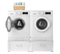 Vonia Double Support Machine a Laver et Seche Linge Blanc - Socle Rehausseur Lave Linge avec Tiroir de Rangement Intégré | Structure Solide pour Meuble Buanderie
