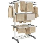 Vonia Étendoir à Linge, Séchoir Mobile à 4 Niveaux, Pliable, Peu Encombrant, Grande Capacité, Utilisation Intérieure et Extérieure, Blanc (72 x 50 x 172 cm)