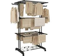 Vonia Séchoir À Linge À 3 Niveaux avec roulettes - Tour De Séchage Pliable Noire | Grand Séchoir À Linge Portable D'Intérieur | Accessoires De Buanderie Robustes (72 X 50 X 172 Cm)