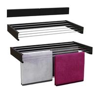 Vonia Séchoir à Linge Mural Pliable 100 x 50 cm, Aluminium, Noir | Étendoir rabattable gain de place pour salle de bain, balcon et buanderie, alternative au tancarville, visserie incluse