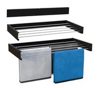 Vonia Séchoir à Linge Mural Pliable 80 x 40 cm, Aluminium, Noir | Étendoir rabattable gain de place pour salle de bain, balcon et buanderie, alternative au tancarville, visserie incluse