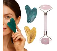 VONJUMA 2 Pcs Pierre Gua Sha Visage Naturelle Et Rouleau De Jade Roller Massage Visage Anti Age Kit Masseur Anti Rides