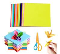 VONJUMA 200 Feuilles Papier Origami Papier Origami Double Face Petits Carrés De Papier Origami Pour Les Enfants L'École Les Projets D'Art Et De Bricolage Adultes 7×7Cm Et 10×10Cm Avec 1 Ciseaux