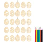 VONJUMA 25 Pièces Décorations De Pâques En Bois Brut À Suspendre Tranches De Bois Brut Œufs De Pâques Artisanat De Pâques Fournitures De Fête Avec 6 Crayons De Couleur