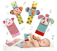 VONJUMA Jouet Bebe De 3 6 9 Mois Ensemble De Poignet Et Chaussettes Hochet Sonore Fort Et De Taille Convenable Développement Sensoriel Et Cadeau Bebe Naissance Singe Et Porcelet