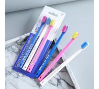 Vonmerie 3 Pces Brosse à Dents Adulte à Poils Ultra-Doux - Soin Doux pour Dents et Gencives Sensibles - Lot avec Emballage Individuel (Bleu/Blanc/Rose)