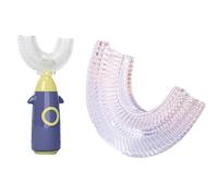 Vonmerie Lot de 2 brosses à dents en forme de U en silicone pour enfants (une normale et une pièce de rechange), brosse à dents à 360 °, pour une utilisation entière de la bouche, massage des