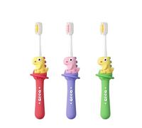 Vonmerie Lot de 3 brosses à dents Dino - Pour enfants - Poils souples, au motif de dinosaure amusant - Pour filles et garçons de 7 à 12 ans - Violet, vert et rouge - Tête de poils sans cuivre