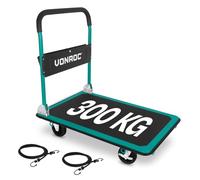 VONROC Chariot à Plate-Forme Pliable 300 kg - Chariot de Transport en Acier avec Roues et Freins, étage 90 x 60 cm - Idéal pour entrepôt, Atelier, Garage et déménagement