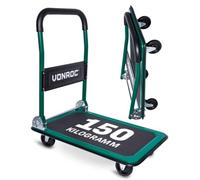 VONROC Chariot Plateforme Pliable - Capacité de Charge Maximale de 150 kg - Plateforme Antidérapante 470 x 730 mm - 2 Roues Rotatives 360 ° - Poignées Softgrip, pour Charges Lourdes et Volumineuses
