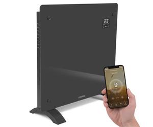 VONROC Chauffage Électrique 1000W - Panneau Verre Gris- Wi-Fi & Manuel - LED, Thermostat, Minuterie, Sécurité Enfants - Silencieux, Convecteur Design pour Pièces jusqu’à 12m²