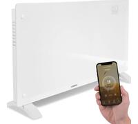 VONROC Chauffage Électrique Smart 2500 W - Panneau en verre avec écran LED - Contrôle WiFi via App Tuya Smart Life - Thermostat 5-50 °C - Minuterie - IP24 - Mur ou sol blanc