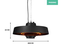 Vonroc Chauffage Terrasse Extérieur à Suspendre Vulcano 2000W - Temps de Chauffe de 3 Sec. - Chauffage Électrique Suspendu - Télécommande, Mousquetons, Chaine Inclus