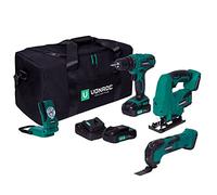 VONROC Coffret d’Outils VPower 20V - Perceuse, Scie Sauteuse, Outil Multifonction & Lampe LED - 2 Batteries 2.0Ah, Chargeur Rapide & Sac à Outils - Set Complet Polyvalent
