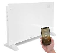 VONROC Convecteur électrique Smart 2500 W - Panneau en verre avec écran LED - Contrôle WiFi via App Tuya Smart Life - Thermostat 5-50 °C - Minuterie - IP24 - Mur ou sol blanc