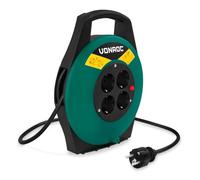 VONROC Enrouleur de câble 10 m - IP20 - Câble PVC H05VV-F 3G1,5 mm² - 4 prises Schuko avec mise à la terre - 3200 W (déroulé) / 1100 W (enroulé) - Protection thermique
