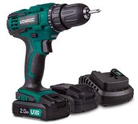 VONROC Perceuse-Visseuse Sans Fil VONROC 20V - 40Nm, 2 Vitesses, LED Intégrée - Set Complet avec 2 Batteries 2.0Ah, Chargeur Rapide & Sac