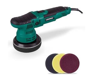 VONROC Polisseuse excentrique 650W - 125mm - Double action, puissance constante, démarrage en douceur -4 Disques de polissage et plateau de support inclus