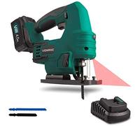 VONROC Scie sauteuse sans fil VPower 20V - 1 batterie 4.0Ah, 1 chargeur rapide, 2 lames de scie et guide parallèle inclus